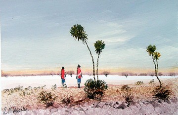  Maas Galerie - Wasike Deux Maasai avec Palmiers de l’Afrique